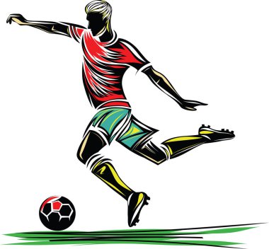 Hareket halindeki bir futbolcunun topa dinamik hareket çizgileriyle vuruşunun gösterimi.