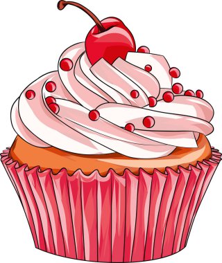 Kremalı kek, kırmızı serpiştirme, ve üstünde kiraz, tatlı ve kutlama teması için mükemmel..