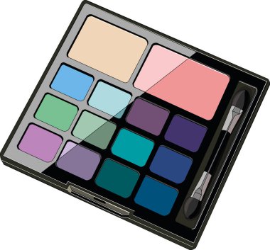 Göz farı gölgeleri ve fırçası olan şık makyaj paleti güzellik, moda ve kozmetik temalar için idealdir..