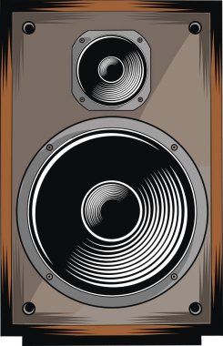 Görünür diyafram ve akustik öğelere sahip Retro hoparlör, müzik ve sesle ilgili temalar için ideal.