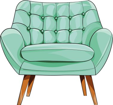 Çağdaş döşenmiş, sırtüstü ve ahşap bacaklı bir koltuk. Şık iç dekorasyon için ideal..