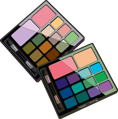 Göz gölgesi ve fırçalı iki makyaj paleti, güzellik ve kozmetik temalar için ideal..