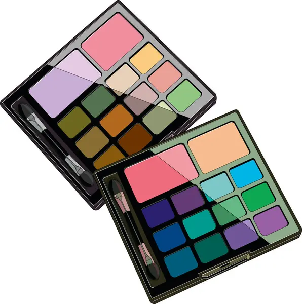 Göz gölgesi ve fırçalı iki makyaj paleti, güzellik ve kozmetik temalar için ideal..