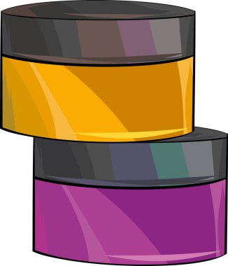 Dikey olarak kapaklı, ambalaj, depolama ve ürün tasarım temaları için ideal iki silindirik konteynır çizimi.