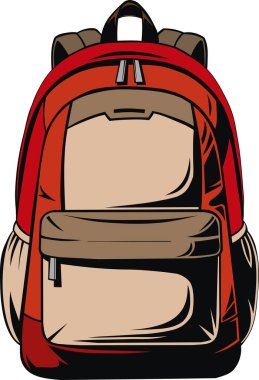 Çok yönlü bir sırt çantası çizimi, eğitim, seyahat, yürüyüş veya günlük öğrenci hayatı ve açık hava maceraları temaları için idealdir..