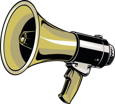 Bir sapı olan bir megafonun satır çizimi, iletişim, uyarılar ve topluluk önünde konuşma temaları için idealdir.