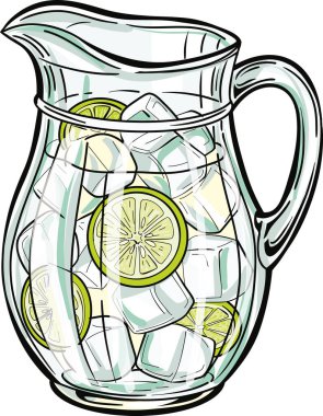 Limon dilimleri ve buz küpleriyle dolu şeffaf bir cam sürahi. Yaz ve sağlık temalı görseller için mükemmel..