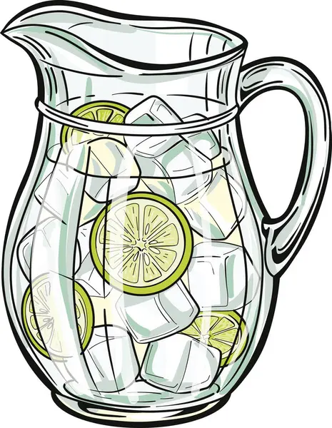 Limon dilimleri ve buz küpleriyle dolu şeffaf bir cam sürahi. Yaz ve sağlık temalı görseller için mükemmel..