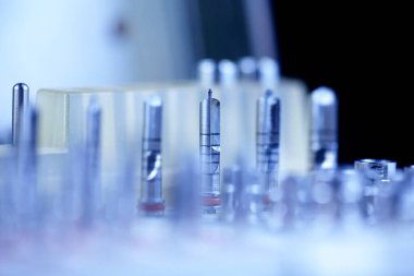 Rotary Dentistry Tools. Dental tools, tongs of various shapes. drill, dentist, dentistry, medical background. Shallow depth of field