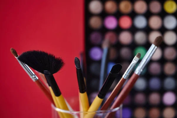 Sets makeup brush for professional makeup artist. Selective focus, macro shooting