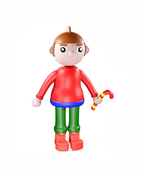3D渲染新年童话人物 身穿红衣 头戴糖果的女孩 — 图库照片