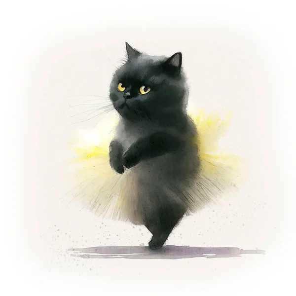 穿着芭蕾舞裙的小猫咪的水彩画 明信片设计的图像 — 图库照片