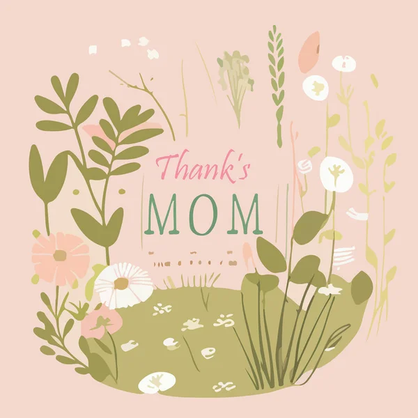 Vector Image Greeting Card Drawing Text Thank You Mom Vintage — Stock Vector
