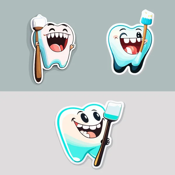 Rysunek Wektora Wesołe Zęby Szczotkami Czyszczenia Zębów Dla Twojej Konstrukcji — Wektor stockowy