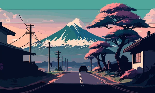 Vektör Çizimi Tasarımınız Için Fuji Dağı Nın Manzara Görüntüsü — Stok Vektör