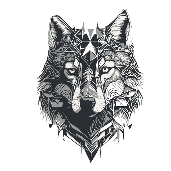 Vektorzeichnung Schwarz Weiße Zeichnung Eines Kreativen Wolfs Für Ihr Design — Stockvektor