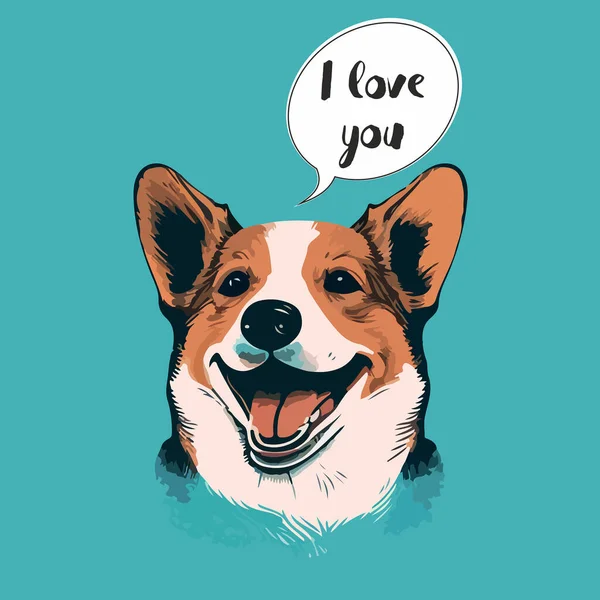 Веселая Улыбающаяся Собака Говорит Люблю Тебя Рисунок Открытки Поздравления — стоковый вектор