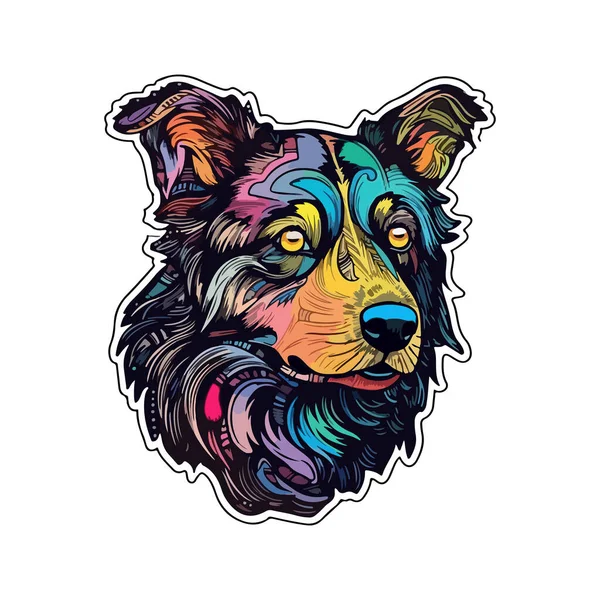 Dibujo Multicolor Cabeza Perro Pegatina Para Diseño — Vector de stock