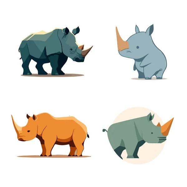 Set Cartoon Tekeningen Van Neushoorns Voor Logo Sticker Ontwerp — Stockvector