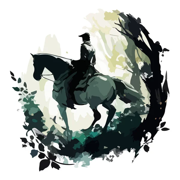 Cavalier Homme Sur Cheval Fond Arbres Buissons Pour Votre Design — Image vectorielle