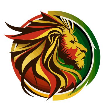 Beyaz arkaplanda çok renkli aslan başı logosu izole edildi