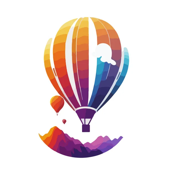 Dessin Vectoriel Une Montgolfière Multicolore Sur Fond Blanc Montagnes Colorées — Image vectorielle