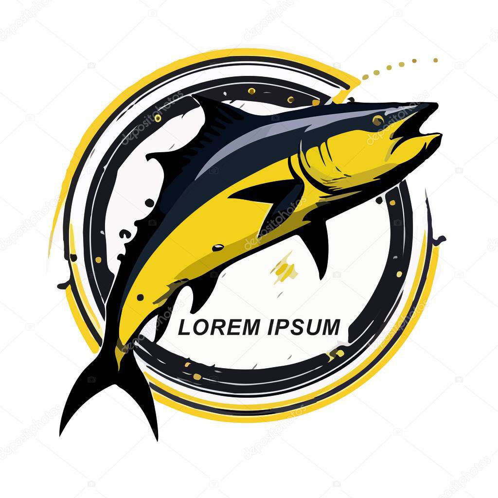 Logo with a fish jumping out of the water for the store and your design on a white background
