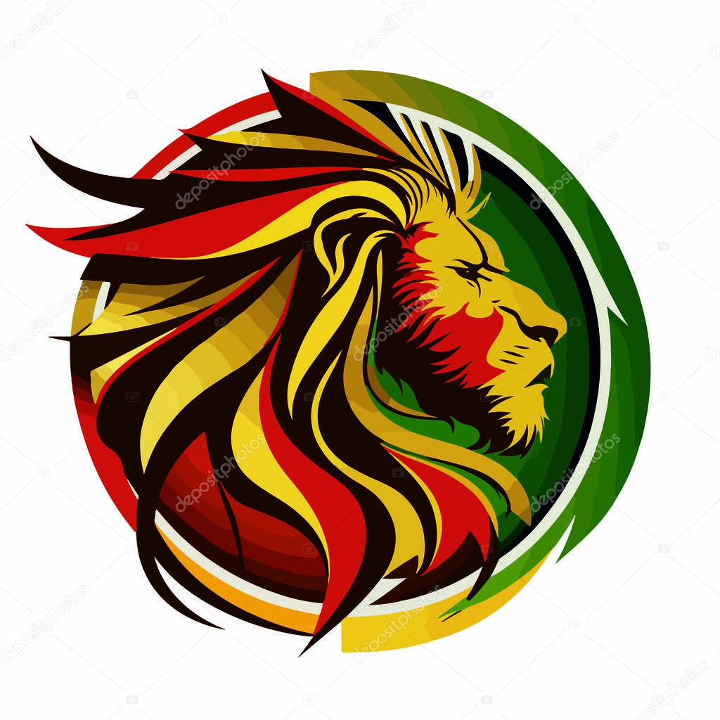 Multicolored lion head logo drawing isolated on white background