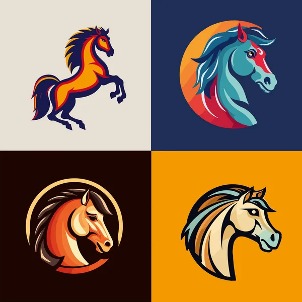 Conjunto Pegatinas Logotipos Siluetas Caballo Sobre Fondos Color — Archivo Imágenes Vectoriales