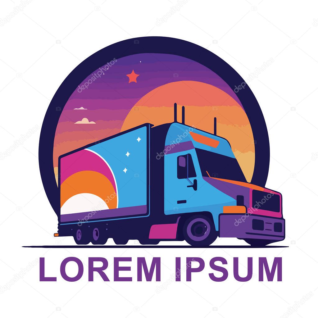 Truck car logo on the background of zakt and stars with text. For your design