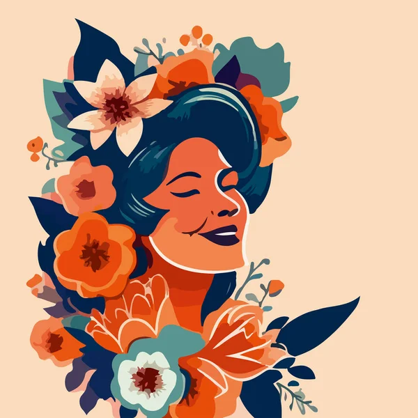 Piękna Dziewczyna Kwiatach Liści Kolorowym Tle Twój Projekt — Wektor stockowy