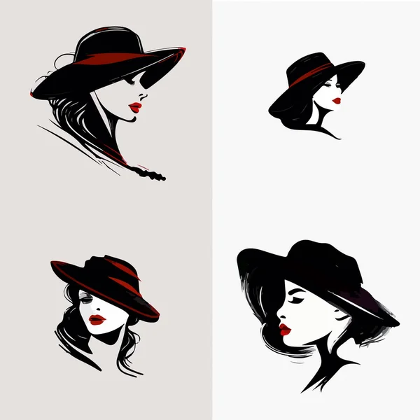 戴着帽子的黑人和白人美女的肖像 你的设计或标志 — 图库矢量图片