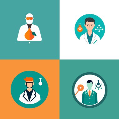 Renkli arka planda doktorların olduğu düz logolar. Logo tasarımın için..