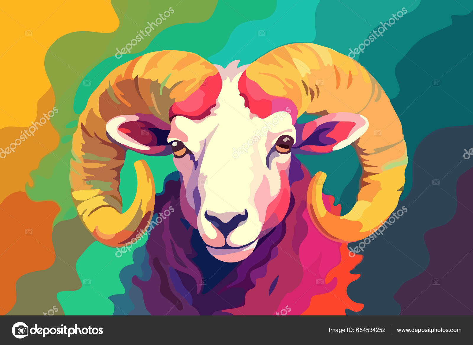 Multi Colored Horned Ram Colored Background Your Design Stock Vector by ...