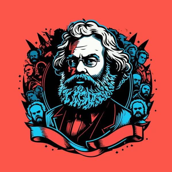 Плоский Рисунок Маркса Обрамлений Іншими Персонажами Вашого Дизайну Наклейки — стоковий вектор