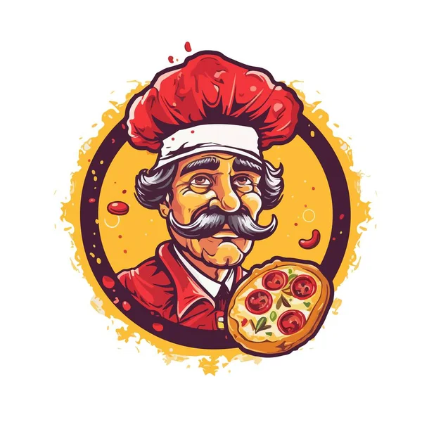 Logo Eines Kochs Mit Mütze Zeichnung Für Ihre Pizzeria Für — Stockvektor