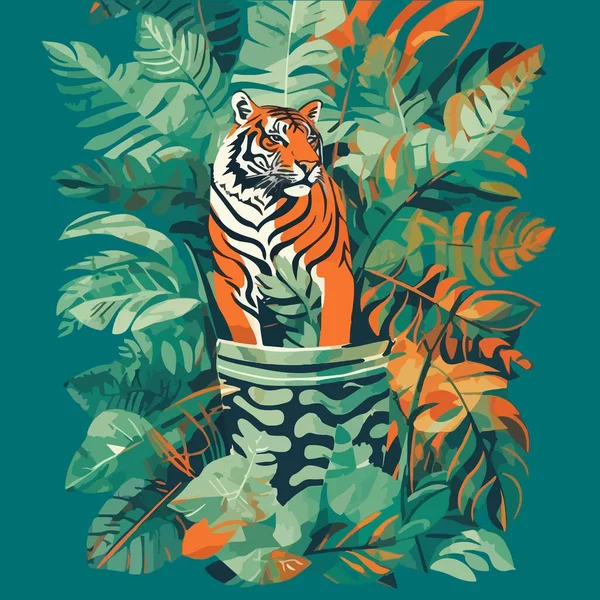 Tigris Dzsungelben Színes Rajz Design — Stock Vector