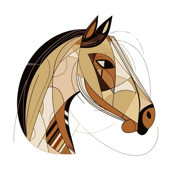 Cabeça Plana Cavalo Feito Linhas Pretas Marrons Para Seu Adesivo — Vetor de Stock