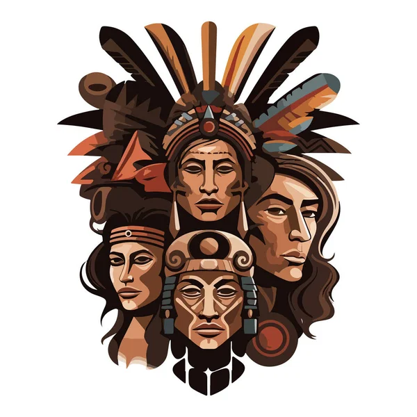 一个白人背景的南美洲印第安人家庭的肖像 为您的贴纸或纹身设计 — 图库矢量图片