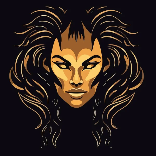 Творчий Малюнок Дівчини Розкішною Зачіскою Темному Тлі Вашого Логотипу Або — стоковий вектор