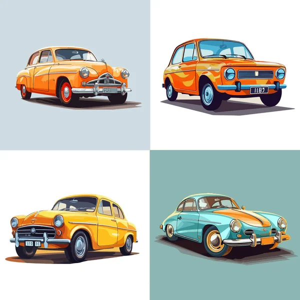 Set Several Retro Cars Different Backgrounds Your Design — Stock Vector