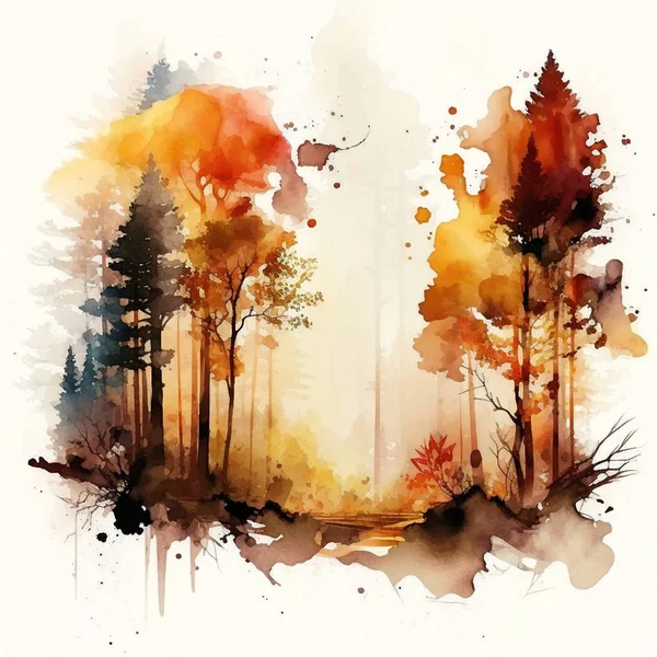 Красивый Акварельный Осенний Лес Фон — стоковое фото
