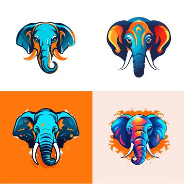 Flat heads of colorful elephants. For your design clipart