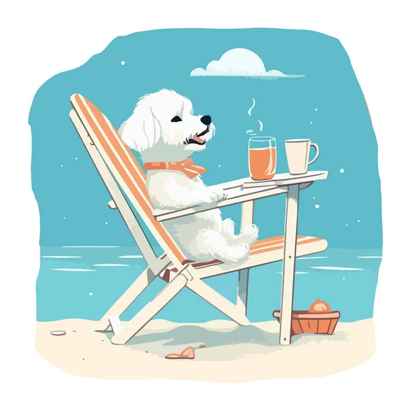 Lindo Perro Blanco Sentado Descansando Una Tumbona Para Diseño — Archivo Imágenes Vectoriales