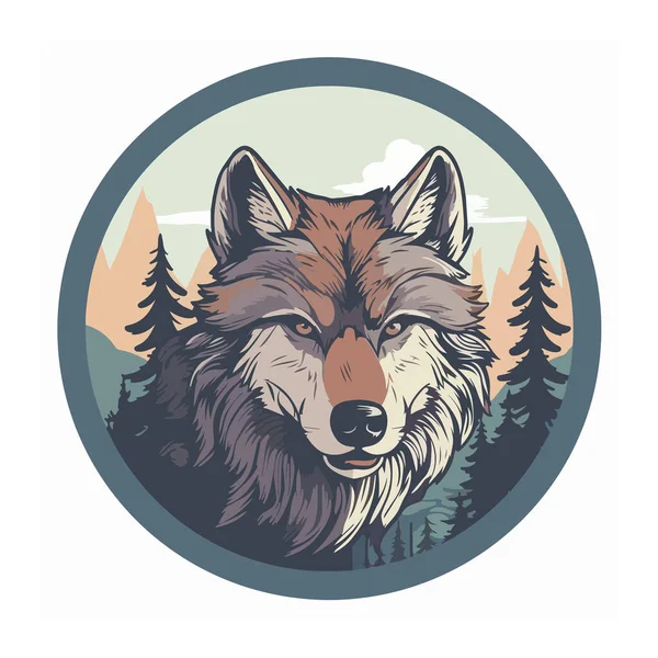 在森林和轻山的背景上画了一只大灰狼 为了你的设计 — 图库矢量图片