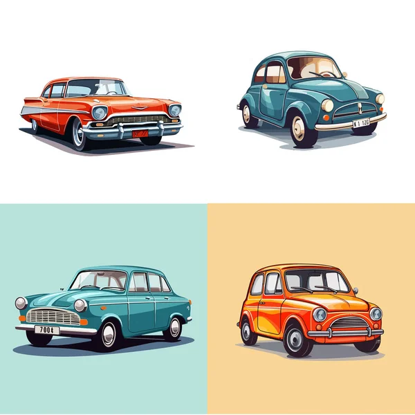 Renkli Arka Planlarda Eski Model Arabalar Tasarımın Için — Stok Vektör