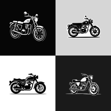 Motosikletlerin siluetlerinin siyah beyaz çizimleri