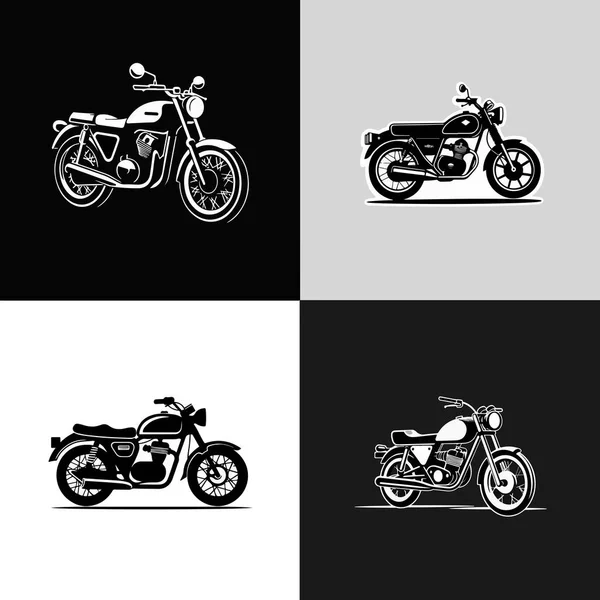Dessins Noir Blanc Silhouettes Motos — Image vectorielle