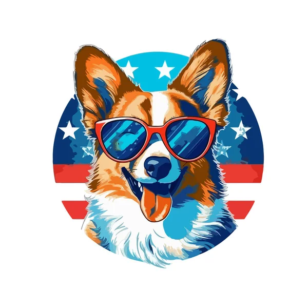 Χαριτωμένο Σκυλί Γυαλιά Ηλίου Στο Φόντο Της Σημαίας Των Ηπα — Διανυσματικό Αρχείο