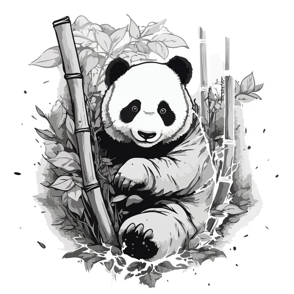 Мила Гігантська Панда Бамбуковому Кущі Білому Тлі Вашого Дизайну — стоковий вектор